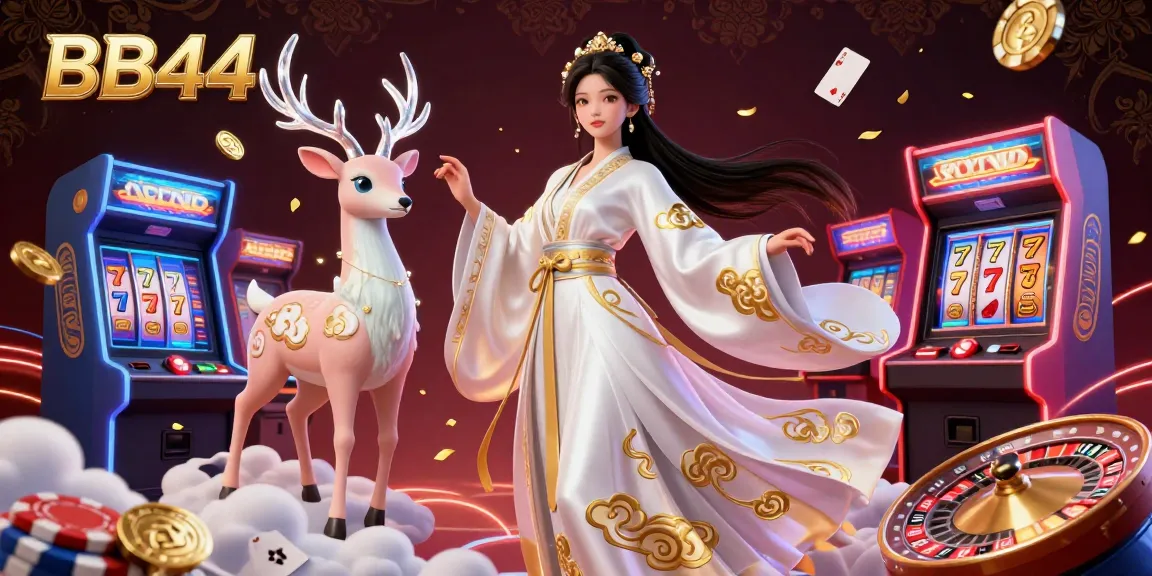 Experience thrilling gameplay at BB44 Casino with dynamic gaming elements in 3D illustration.