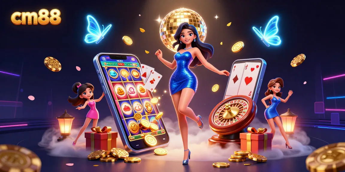 Engage with exhilarating slots at cm88 featuring vibrant games, spinning reels, and dynamic casino elements.