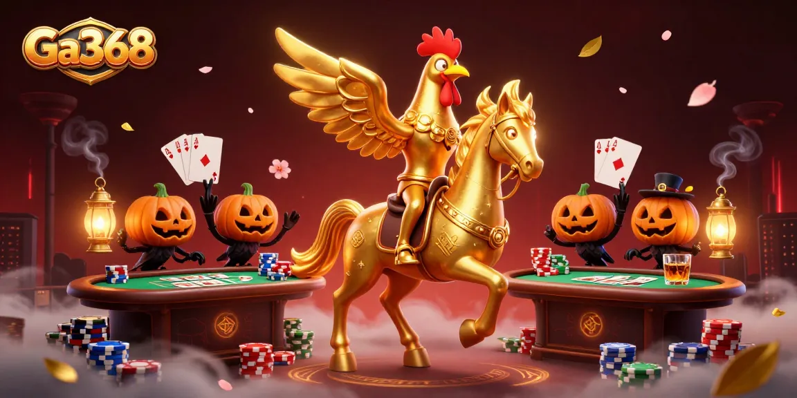 Experience thrilling moments at Ga368 with a golden rooster amidst vibrant casino action.