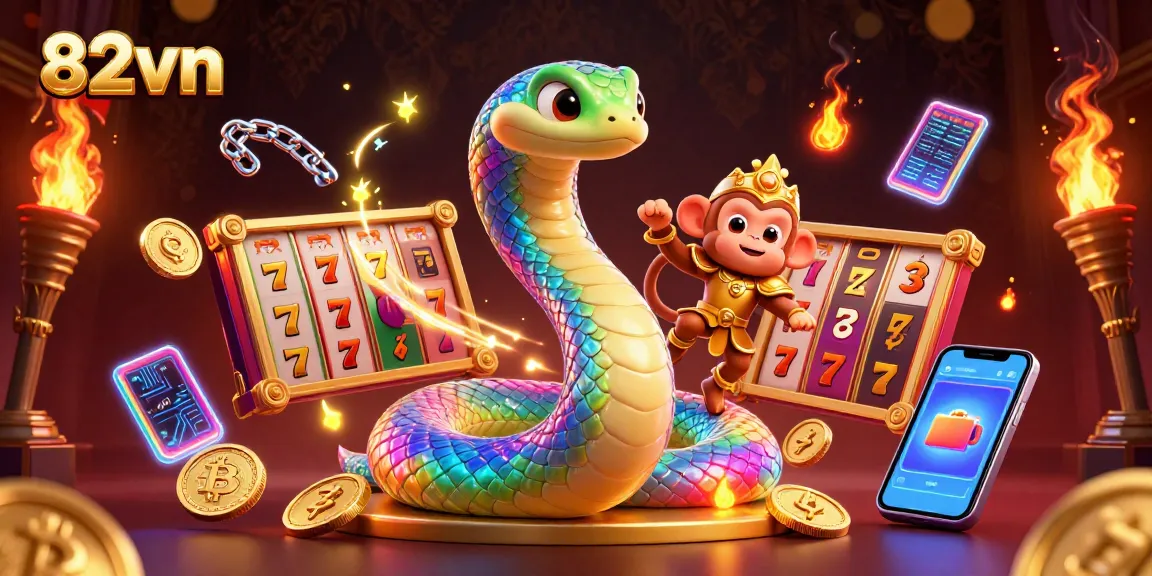 Engage with thrilling slot games at 82vn featuring a colorful serpent and dynamic elements.