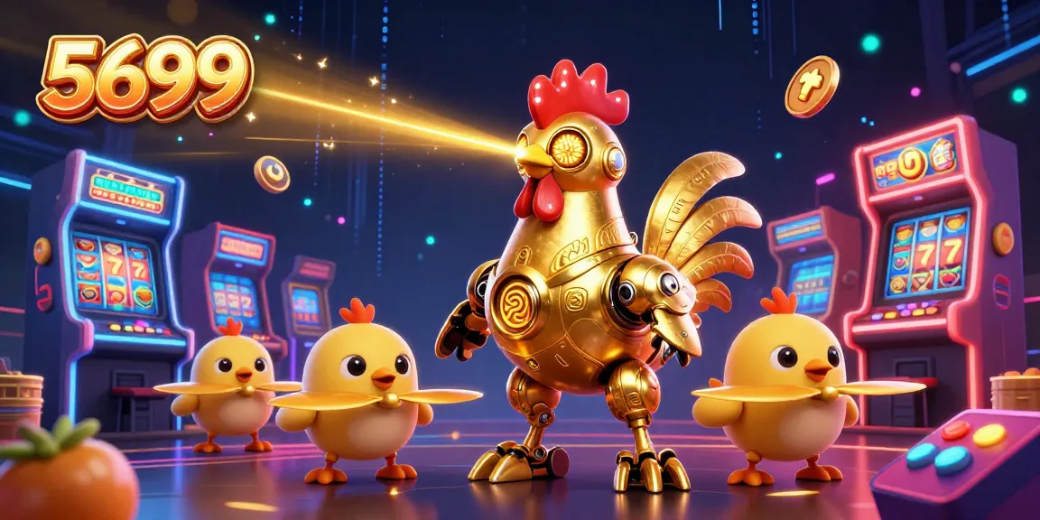 Engage in thrilling casino gaming with the vibrant 5699 scene showcasing golden rooster robot and arcade elements.
