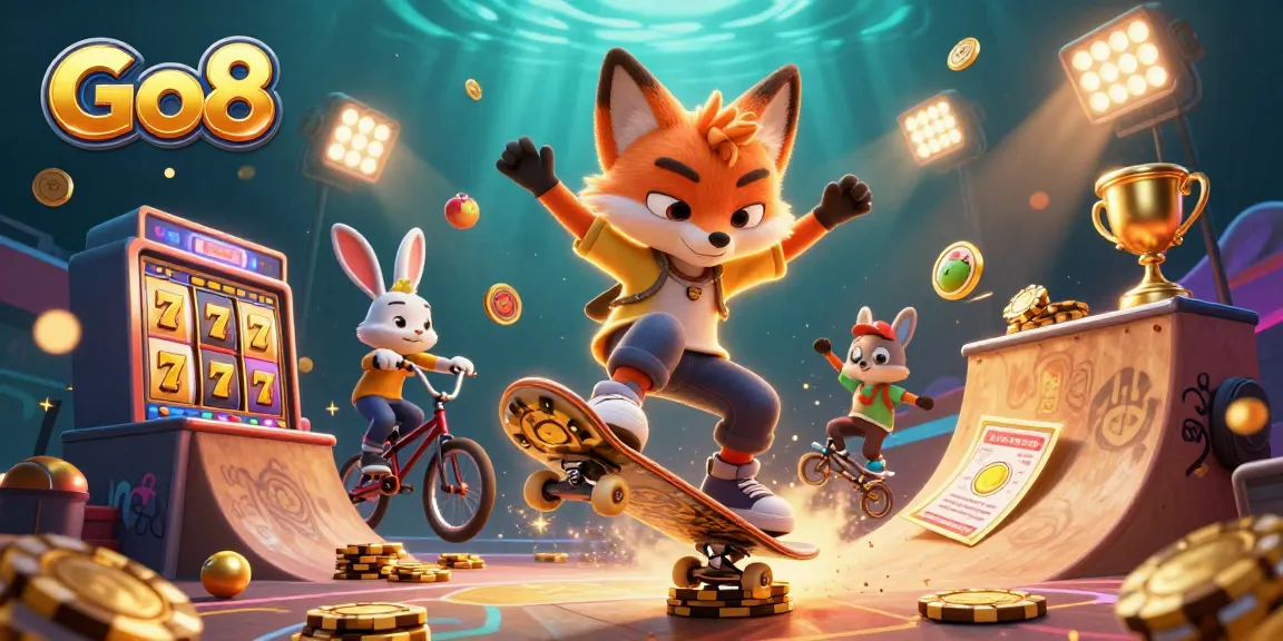 Engaging Go8 gaming scene featuring a fox and rabbit in a dynamic casino action.