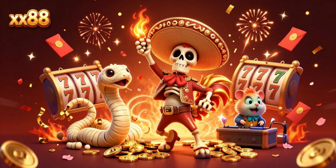 Experience the excitement of xx88 casino with a lively 3D celebration illustration.
