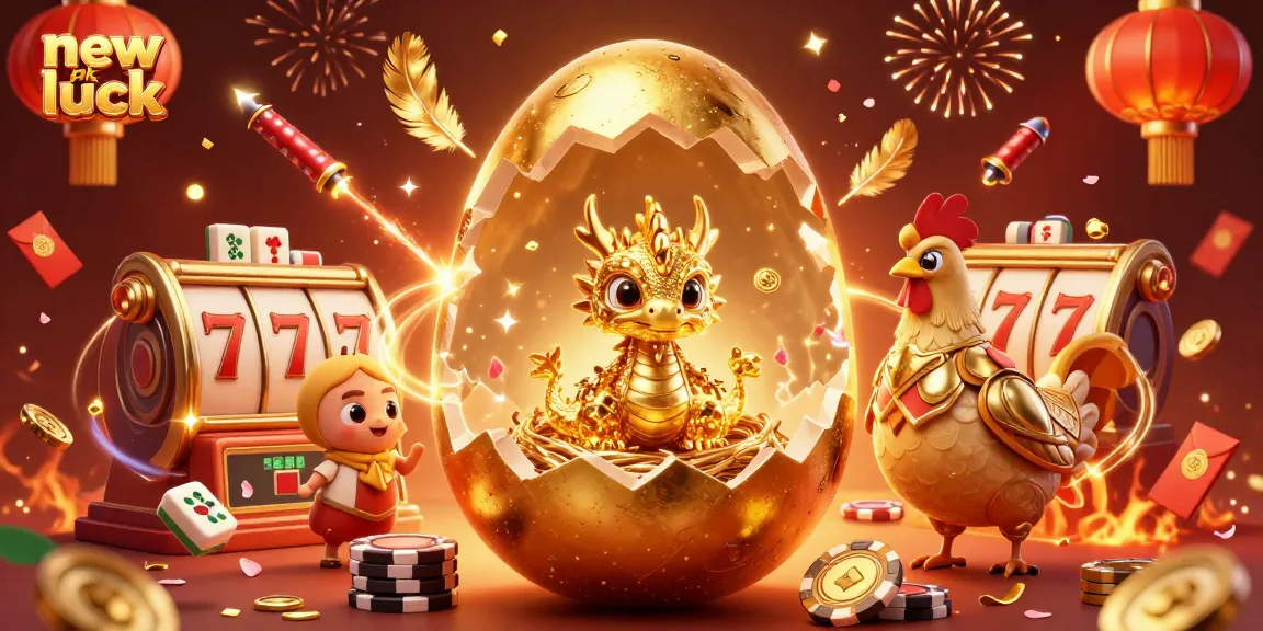Experience the excitement of "new pk luck" with a dynamic 3D golden dragon amidst vibrant casino elements.