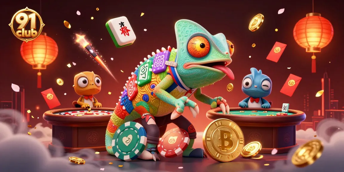 Win big at 91 club with a vibrant casino illustration featuring games and golden rewards.