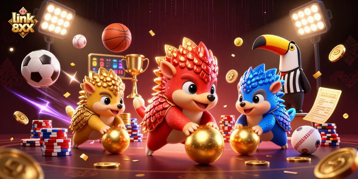 Engage with link 8XX through a vibrant 3D scene of rival pangolins and dynamic sports elements.