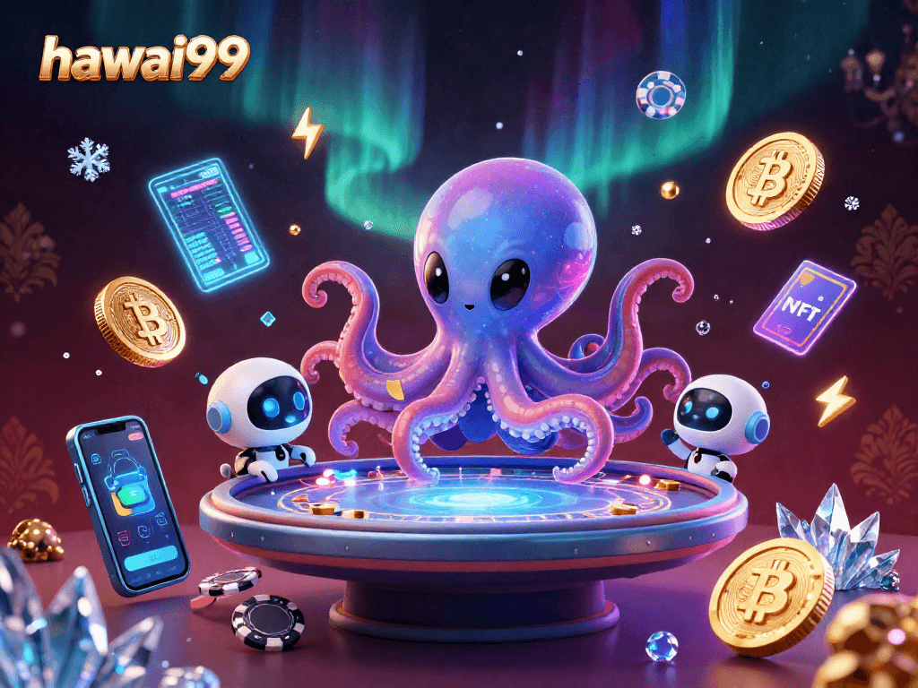 Play at hawai99 with an alien octopus mastering poker amidst cosmic elements.