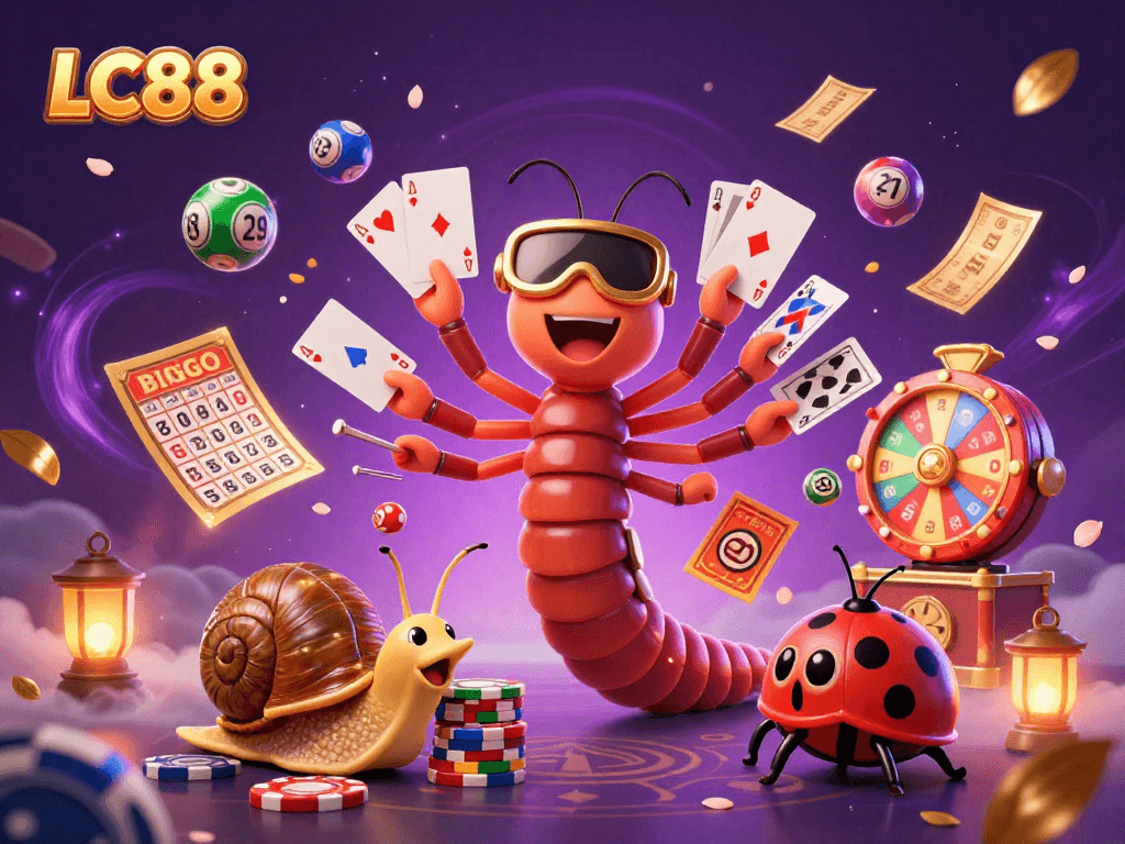 LC88’s vibrant casino scene with a millipede dealer, snail high-roller, and excitement around games.