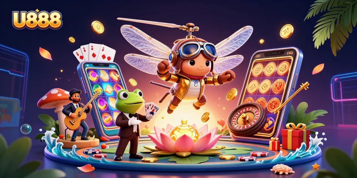 U888 showcases thrilling gambling action with a dragonfly pilot, jazz musicians, and stunning game elements.