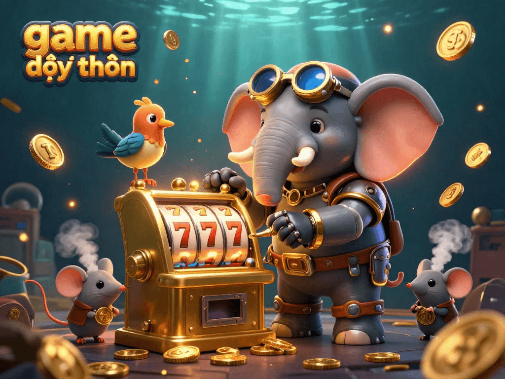 Play game đổi thưởng with a thrilling steampunk elephant and dynamic slot machine action.