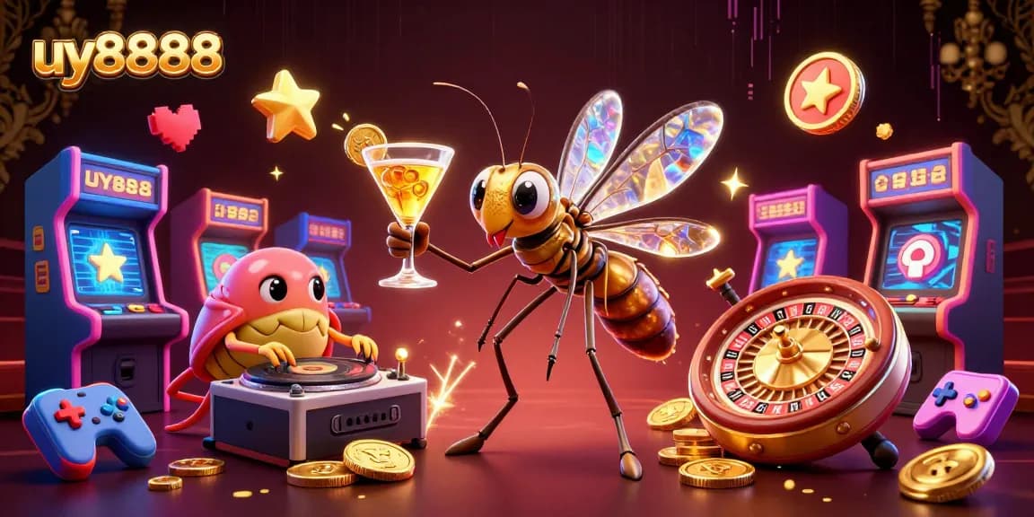 Experience winning thrills at uy8888 with vibrant 3D elements and casino excitement in a dynamic illustration.