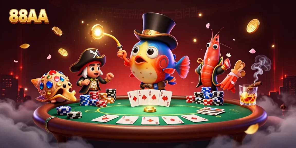 88AA players explore a lively underwater casino scene with vibrant characters and rich game elements.