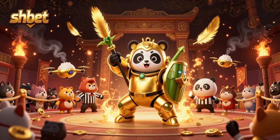 Experience the excitement at shbet with a dynamic 3D casino showdown featuring a golden panda.