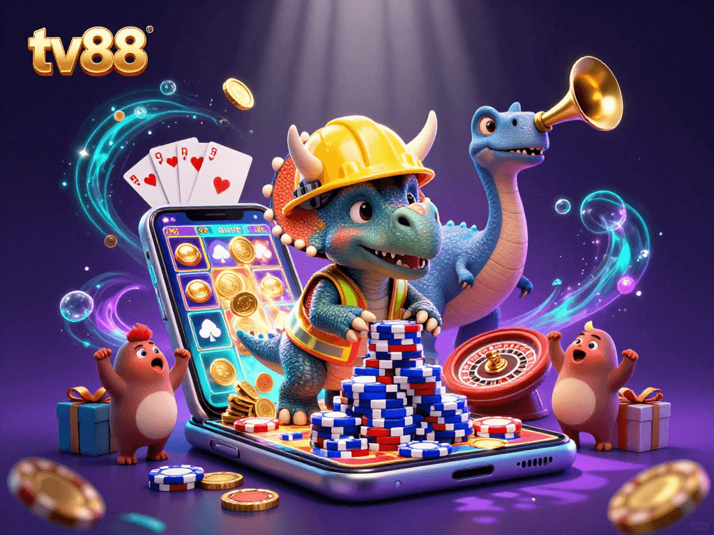 Engage in thrilling gaming action at tv88 with lively characters and exciting casino elements.