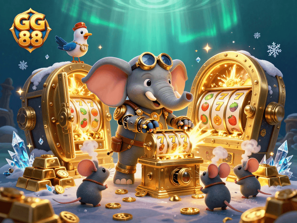 Featuring GG 88, spin the golden slot machine with 3D steampunk characters and treasure surrounding