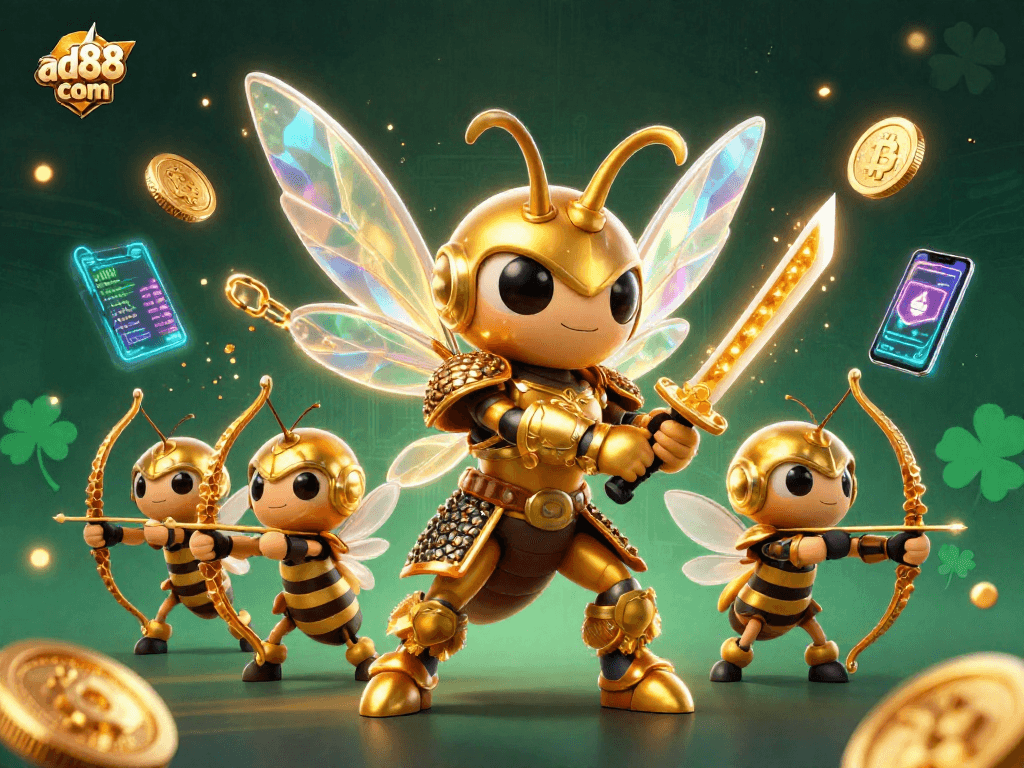 Bet on success with ad88 com in this vibrant crypto-themed casino illustration!