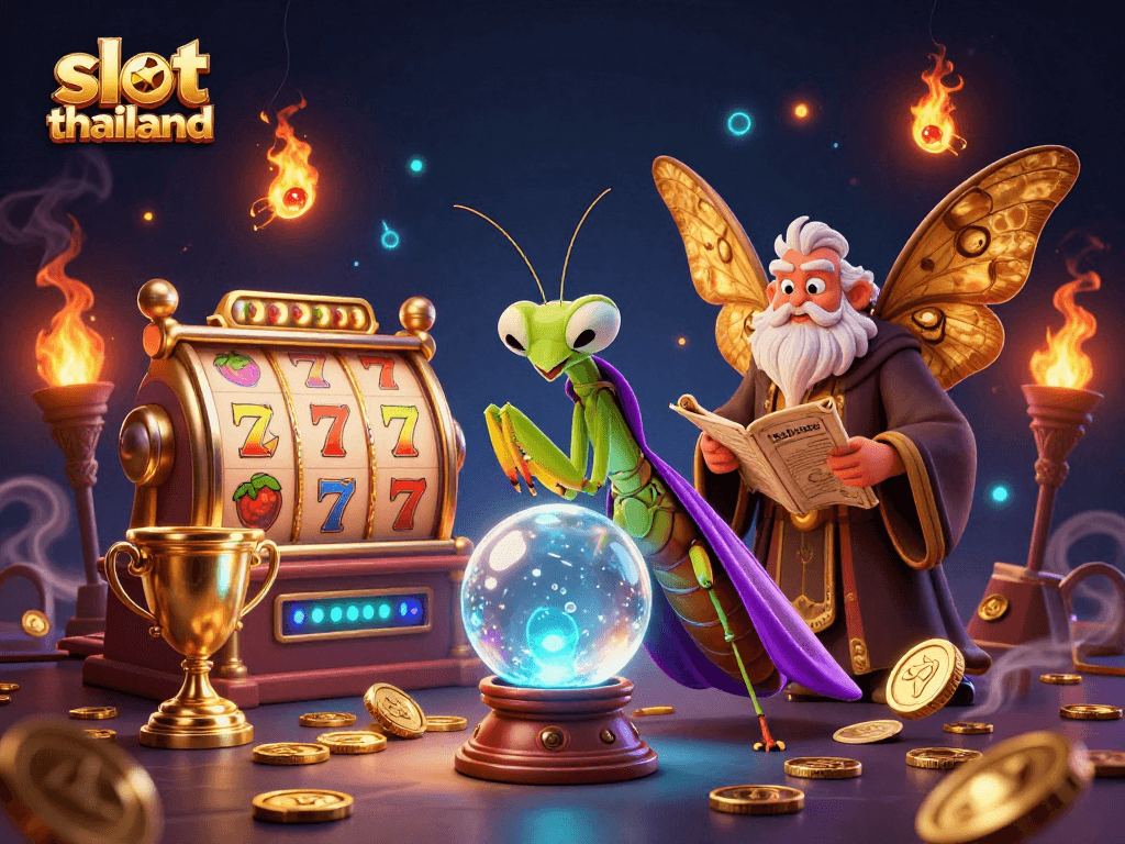 Engage in the vibrant world of slot thailand with a mystical scene featuring a fortune teller and wise moth