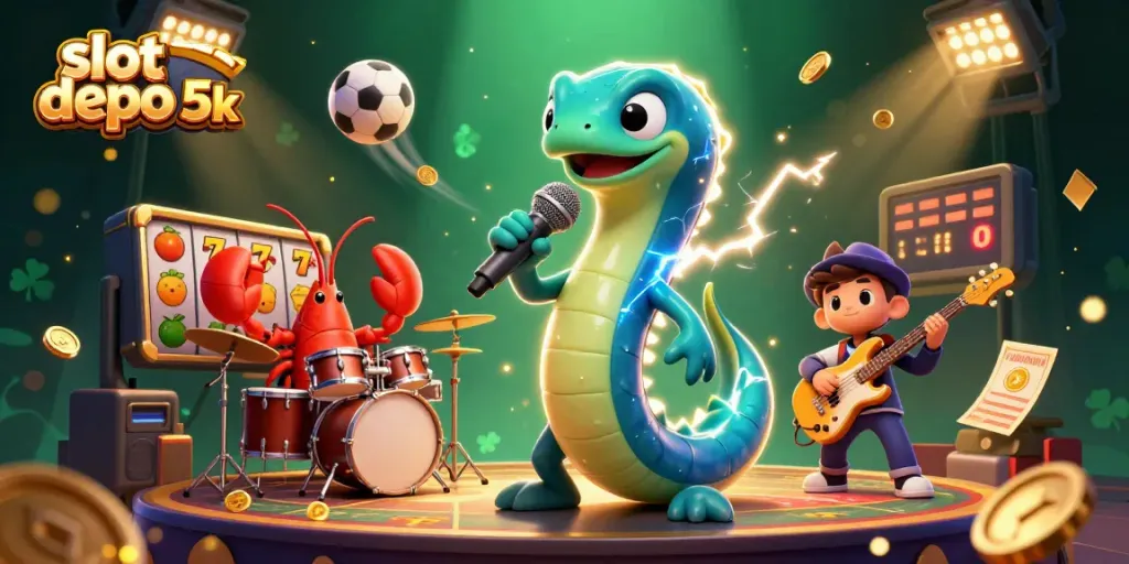 Experience the thrill of slot depo 5k with a lively DJ eel and underwater casino band performance.