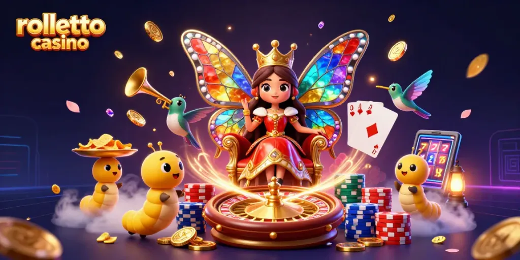 Experience the excitement of rolletto casino with vibrant games, golden chips, and lush 3D animation.
