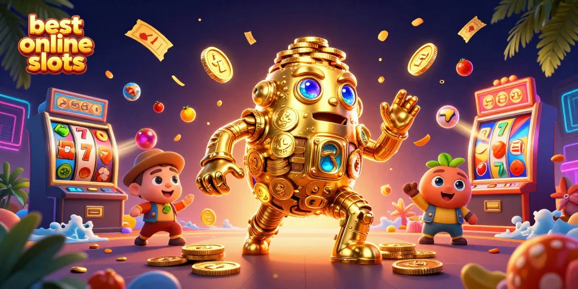 Spin the best online slots with a golden golem and dynamic game elements in a vibrant casino scene.