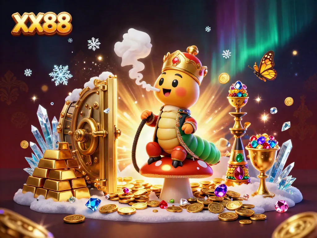 Experience the vibrant world of XX88 with casino treasures and enchanting characters in vivid illustration.