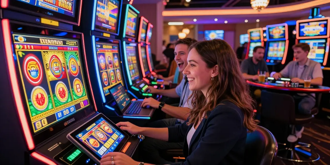 Engaging online slot players enjoying vibrant casino atmosphere.