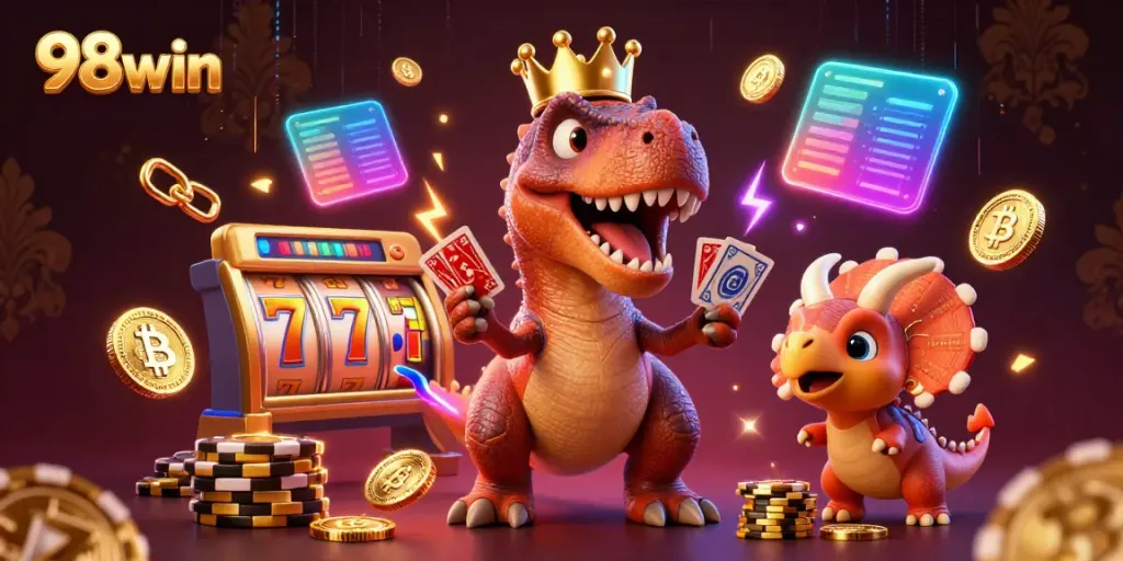 Engage in thrilling gameplay with 98win, featuring vibrant characters and rich casino elements.