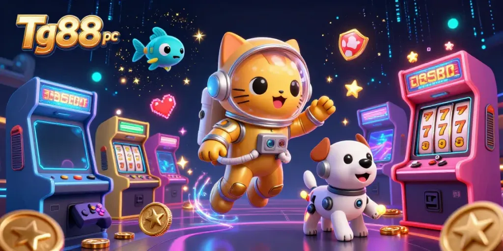 Engage with the exciting world of Tg88 pc in a vibrant 3D casino scene filled with dynamic game elements.