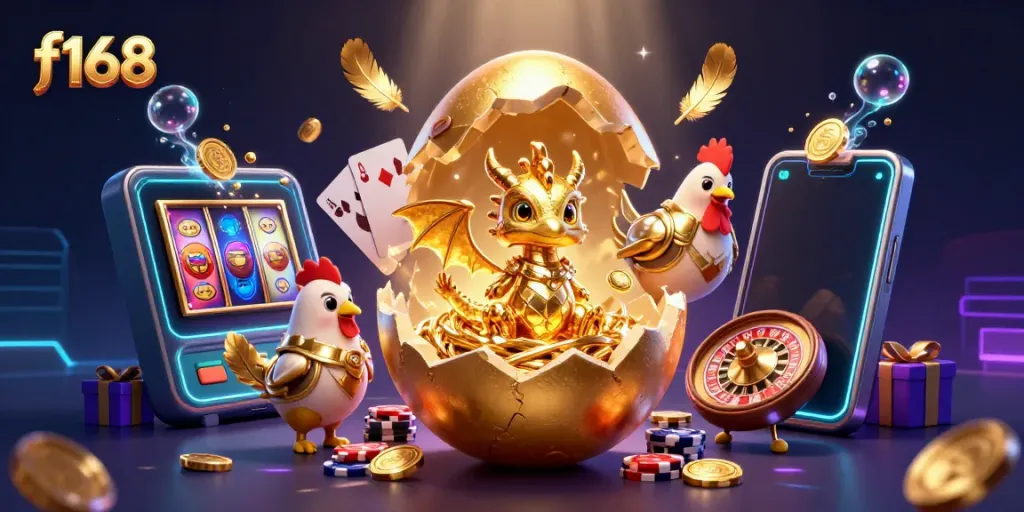 Engage in thrilling gameplay with f168, featuring a majestic golden dragon and vibrant casino elements.