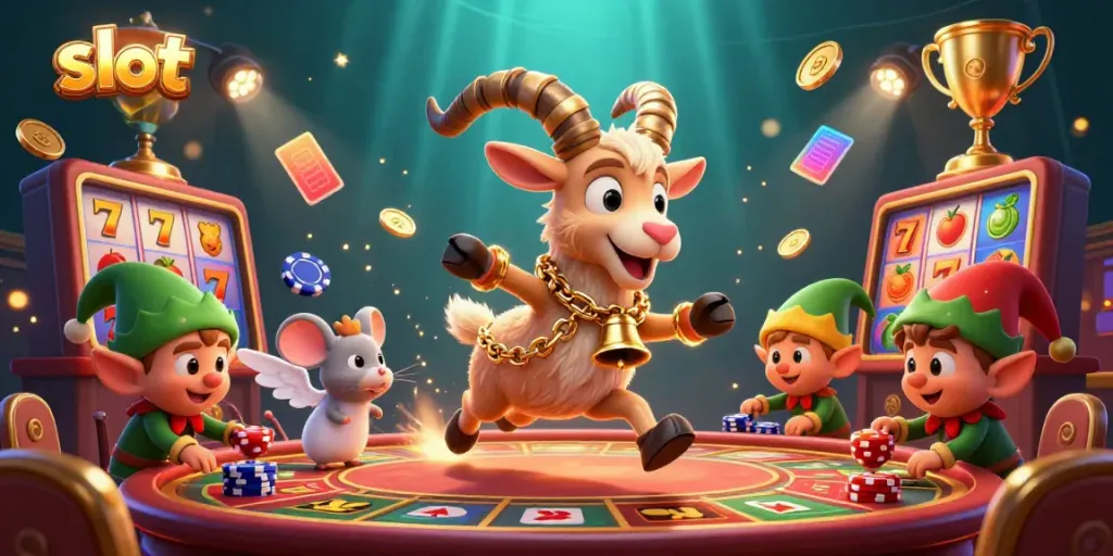 Engage with exciting slot adventures at a vibrant 3D casino featuring animated characters and elements.