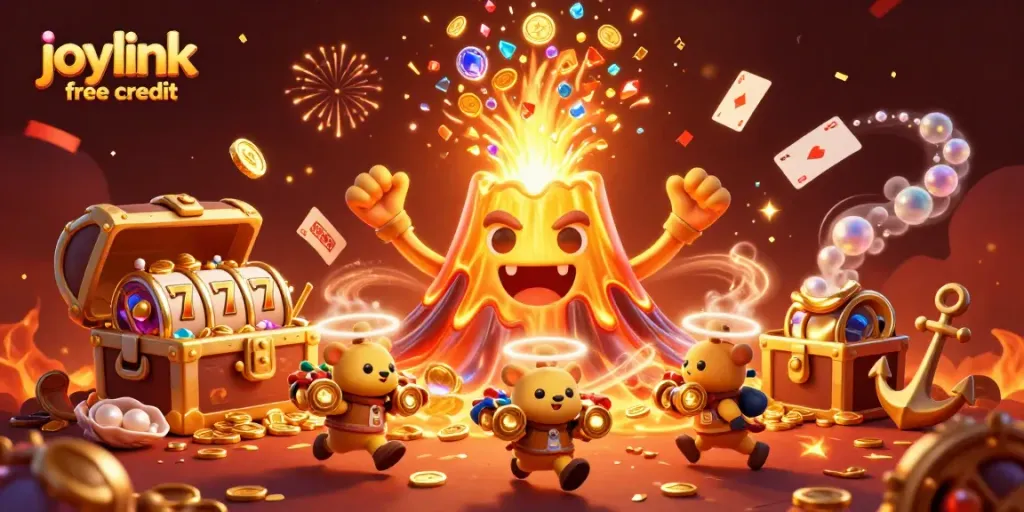 Win exciting joylink free credit with dynamic characters and colorful casino elements.