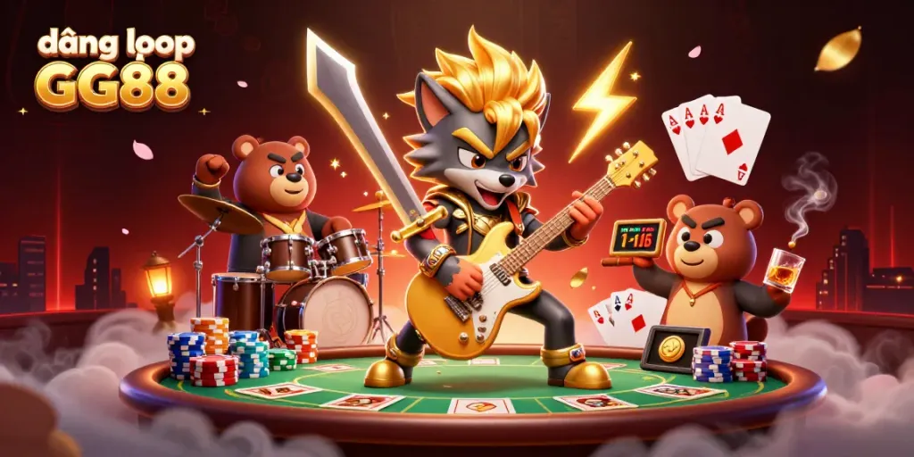 Join the excitement at đăng nhập GG88 with a dynamic casino scene featuring thrilling characters and games.