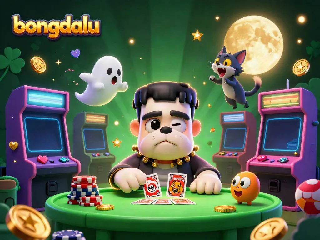 Bongdalu features a vibrant 3D illustration of a bulldog dealer amidst a lively casino scene.