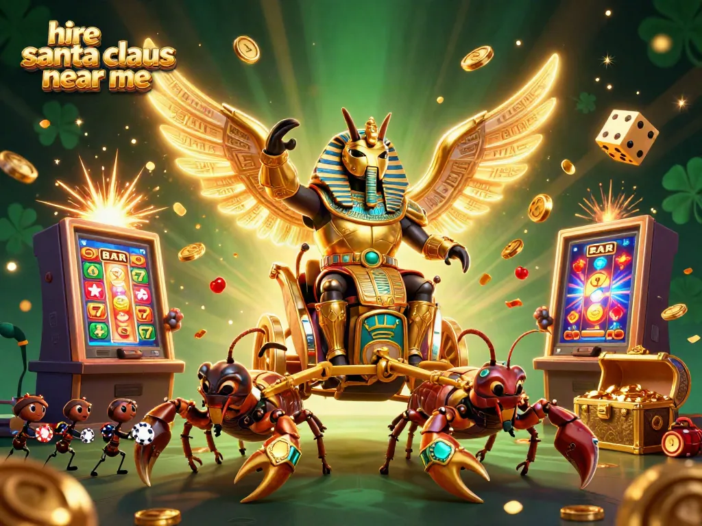 Experience the excitement to hire Santa Claus near me, with vibrant slot machine action and dazzling visuals.