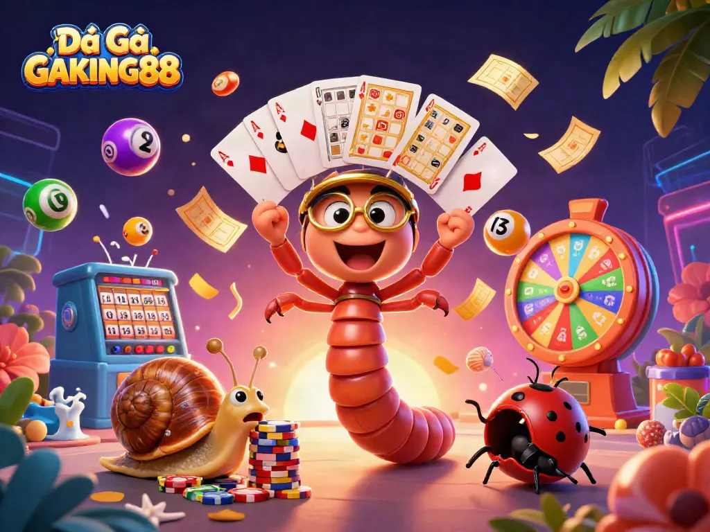 Experience live Đá Gà GAKING88 with colorful elements and characters showcasing the excitement of betting.