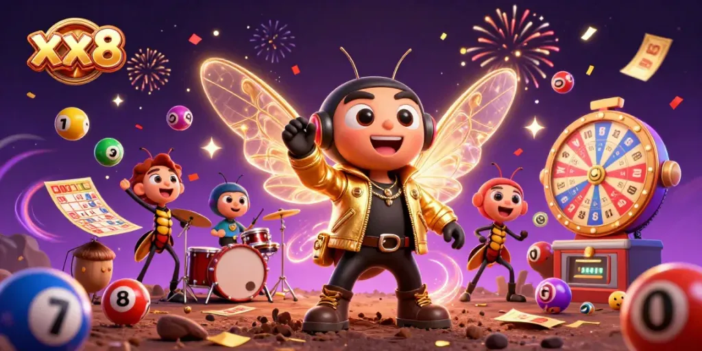 Engage with thrilling xx8 gameplay in a vibrant 3D casino illustration featuring lively characters and dynamic elements.