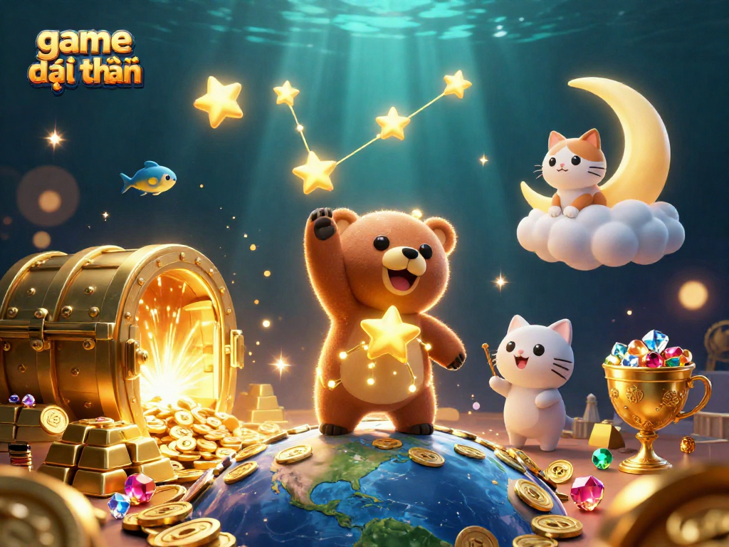 Experience the excitement of game đổi thưởng with vibrant casino-themed characters and treasures.