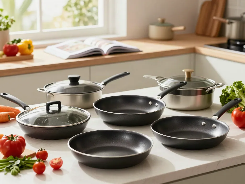 Non-Stick Cookware price in bangladesh displayed with fresh ingredients in a sunny kitchen.