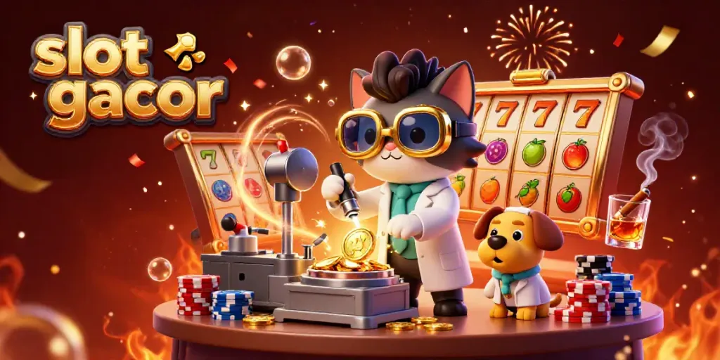 Experience the excitement of slot gacor with 3D characters at a vibrant casino scene.