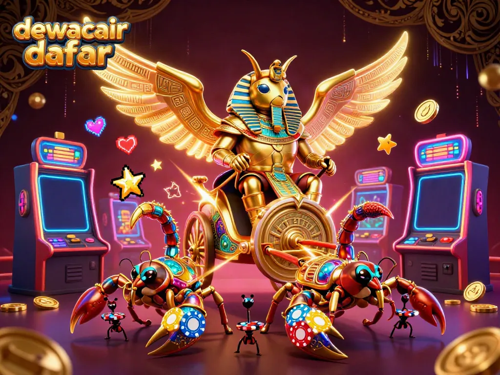 Join the action at dewacair daftar with this vibrant 3D casino illustration featuring dynamic slot machines and engaging characters.
