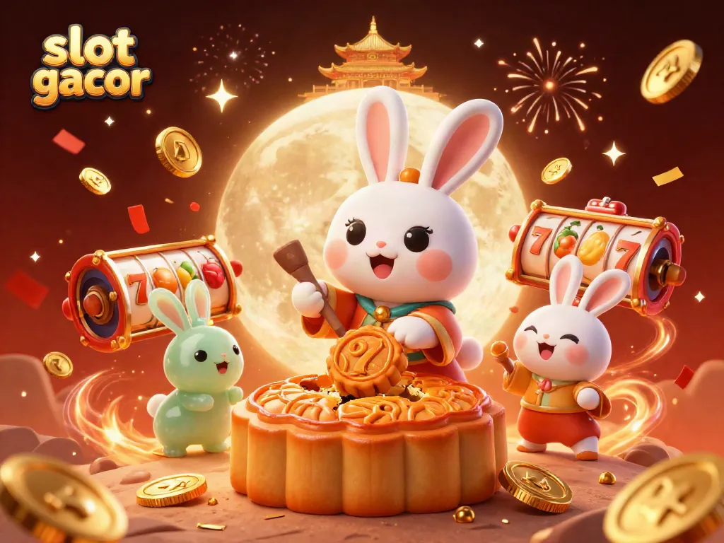 Experience the thrill of slot gacor as the moon rabbit reveals hidden treasures in this vibrant illustration.