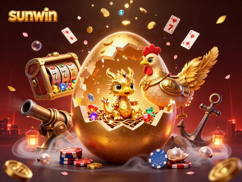 Experience the thrill of sunwin with a golden dragon and poker chips, showcasing an exciting gaming adventure.