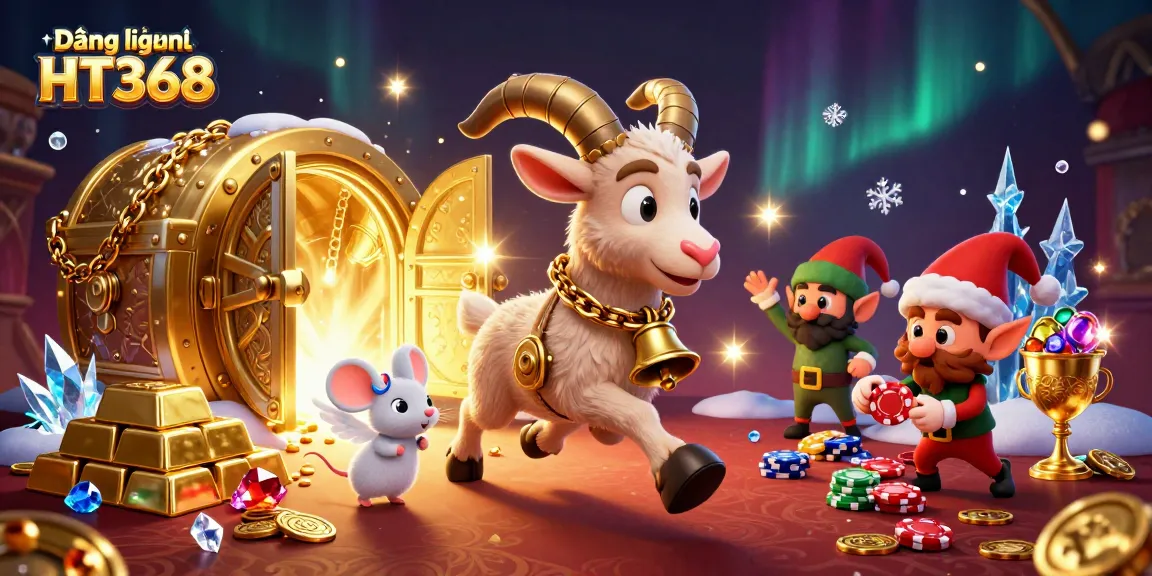 Immerse in the festive atmosphere of Đăng nhập HT368 with lively characters and sparkling casino elements.
