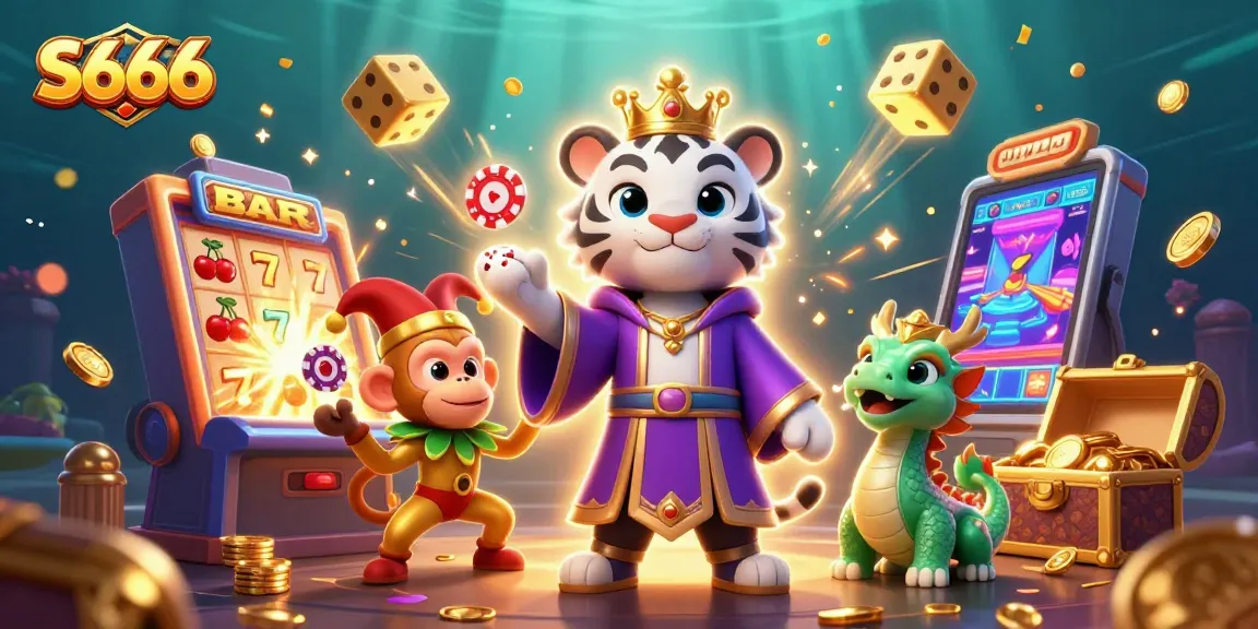 Experience the excitement of S666 in a vibrant 3D casino scene with dynamic characters and game elements.