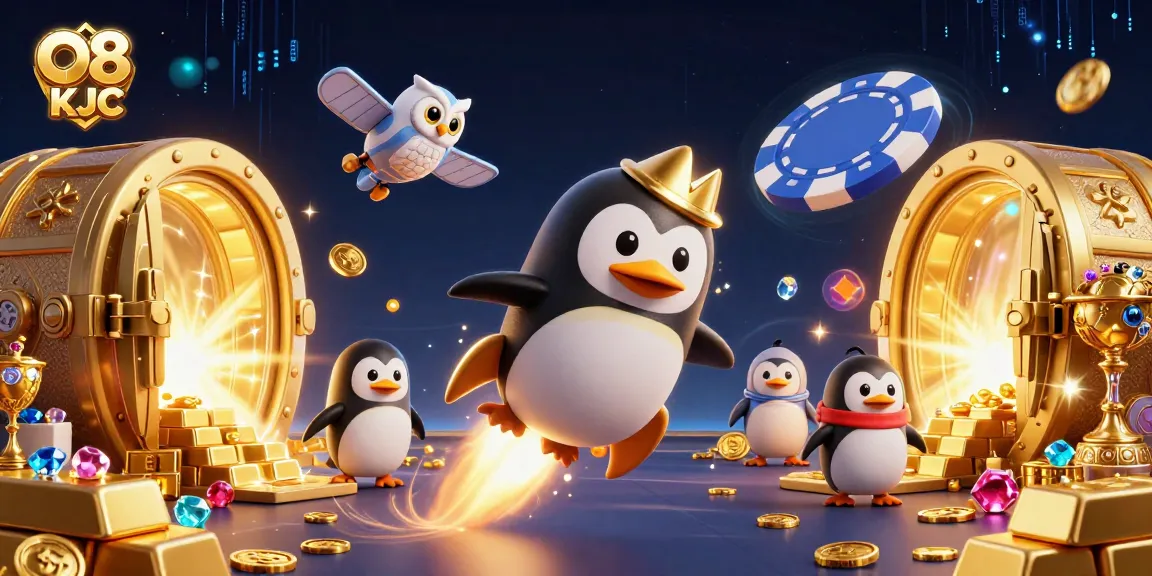 Win big with O8 KJC in a vibrant 3D casino scene filled with treasure and excitement!