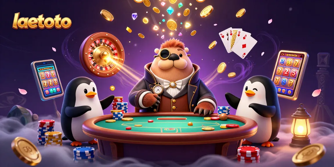 Experience laetoto excitement with a walrus, penguin dealer, and bluffing pufferfish in a dynamic underwater casino scene.