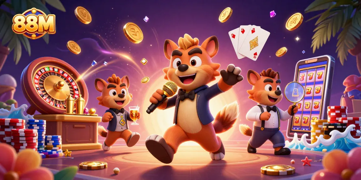 Join the fun at 88M's comedy casino with vibrant characters and exciting casino elements.