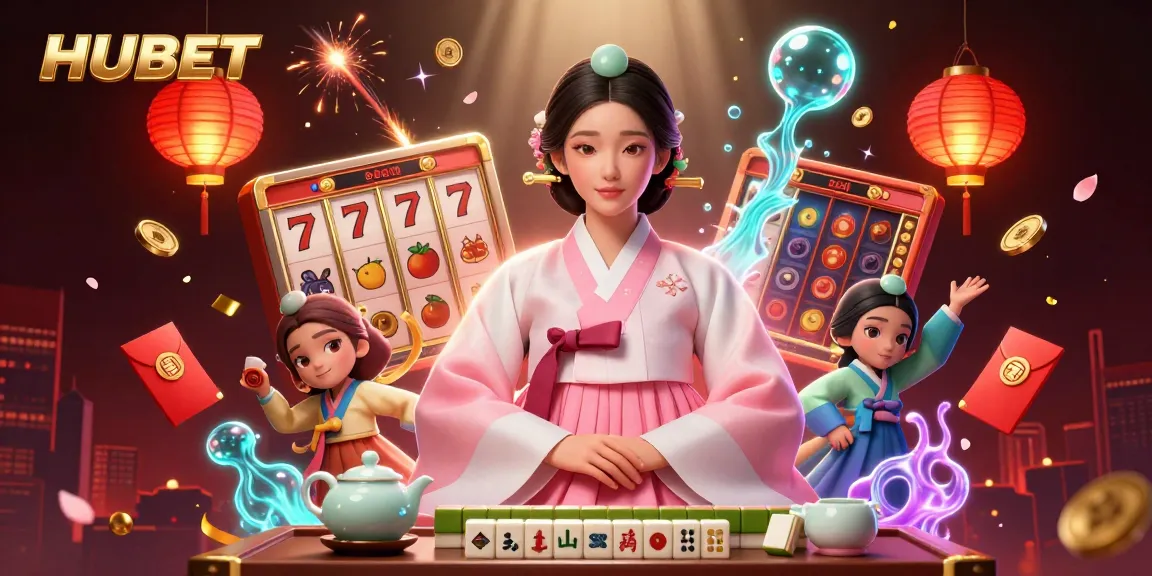 Experience thrilling slots and jackpots with HUBET's vibrant casino scene, featuring a serene Asian woman.