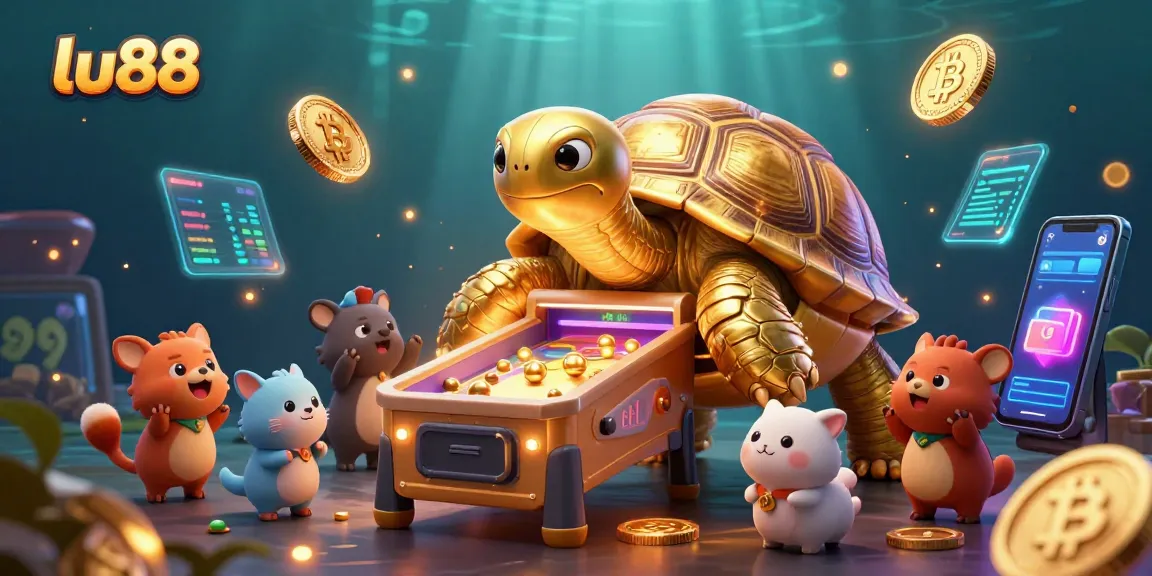Experience thrilling casino action with lu88's vibrant 3D illustration of games and crypto.