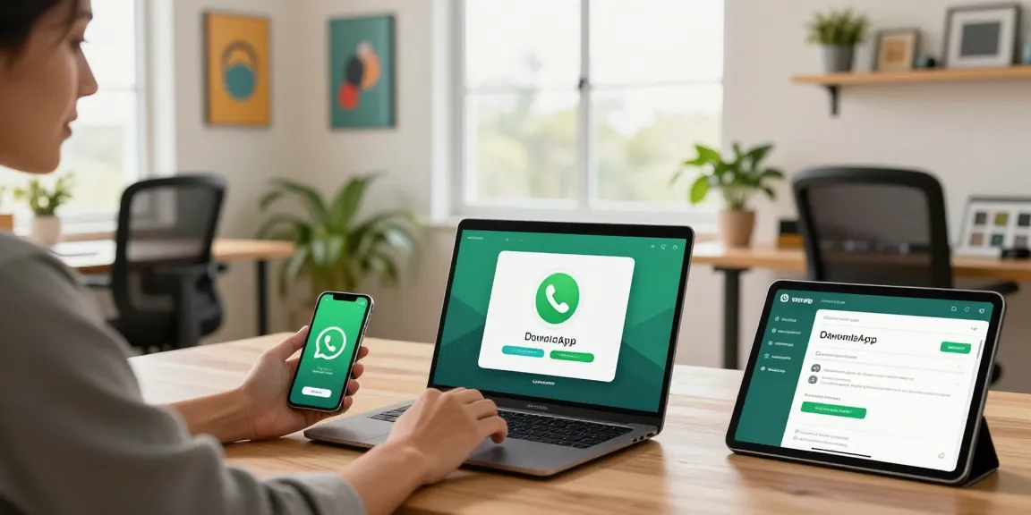 WhatsApp下載 on laptop in a modern home office environment showcasing seamless tech integration.